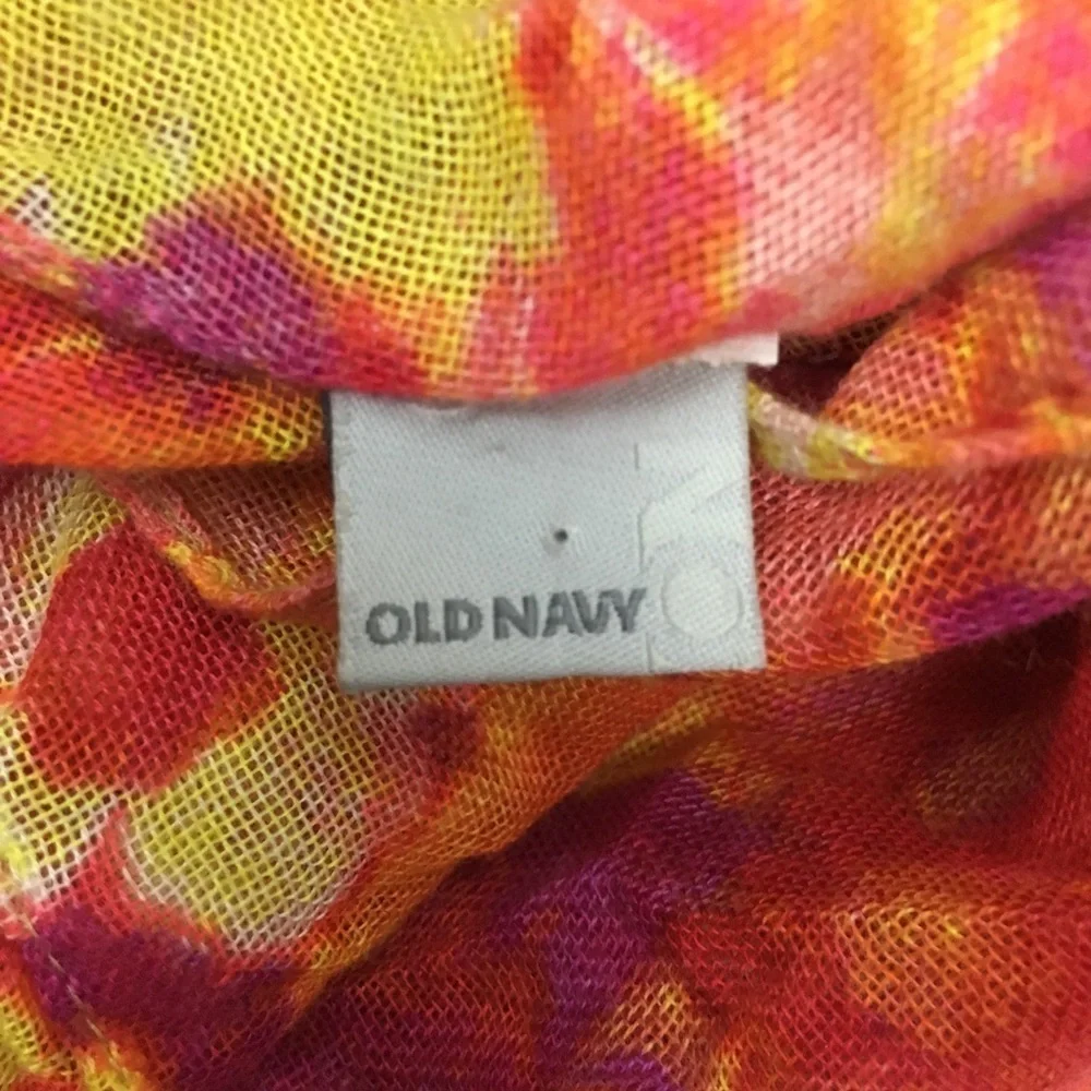 OLD NAVY Scarf Tie Dye Floral Fringe Lightweight Sheer Bright Colors Watercolor